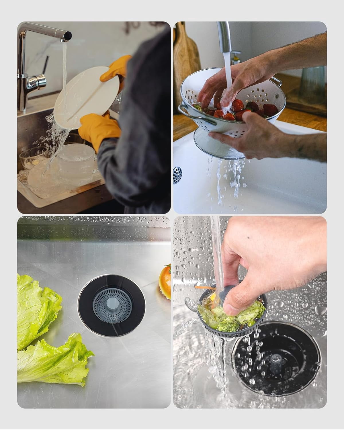 2 Pack 3 in 1 Kitchen Sink Drain Strainer and Stopper Combo, Stainless Steel Metal Pop Up Sink Stopper, Anti-Clogging Basket Strainer with Handle for US Standard 3-1/2 Inch Drain, Black