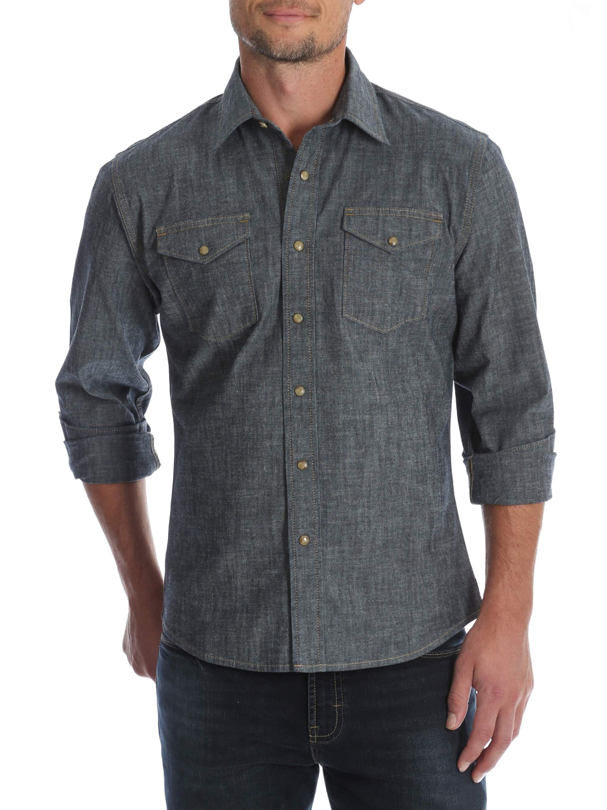 Wrangler Men's and Big & Tall Premium Slim Fit Denim Shirt, up to Size ...