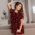 thumbnail image 3 of Vsdgher Chemise de Nuit à Manches Courtes Motif Crânes Rouges pour Femmes, Col Rond, Mignonne, Confortable, 3 of 6