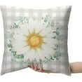 thumbnail image 5 of Spring Floral Pillow Covers 16x16 White Daisy Flower Pillows Cases White and Gray Checked Pillow Covers Spring Home Decor for Indoors Couch Bed Living Room in 2 Pcs, 5 of 6