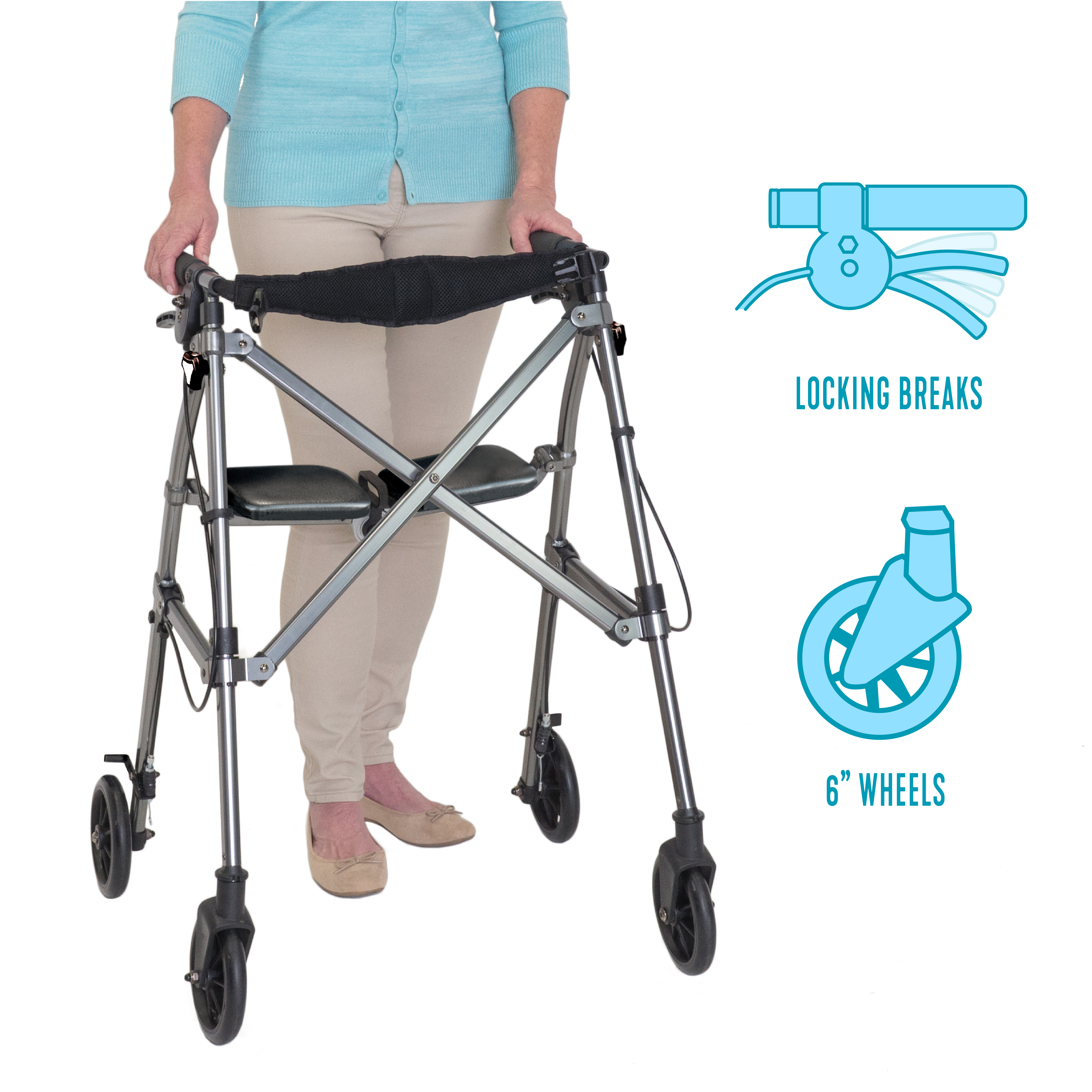Able Life Space Saver Rollator Short, Lightweight Junior Folding Walker for Seniors, Petite Walker with Wheels and Seat, Black - image 3 of 8