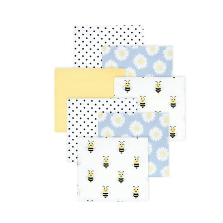 Little Treasure Hudson Baby Girls Cotton Poly Flannel Receiving Blankets 7-Pack, Yellow Daisy Bee, 30x30 inches