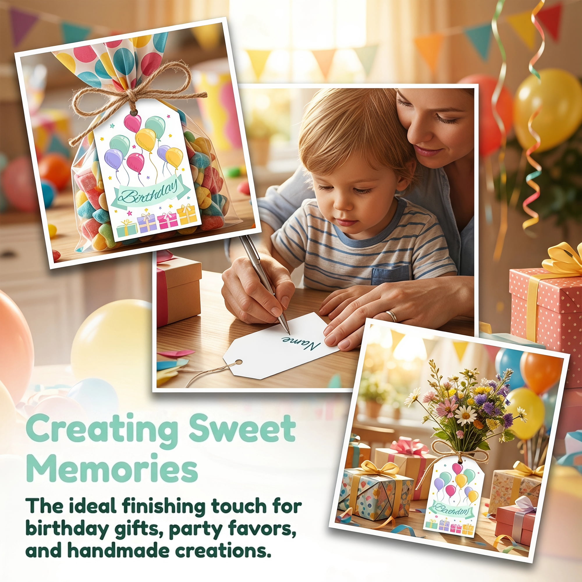 Unique Bargains Vibrant Birthday Gift Tags with Jute Twine Balloon Pattern 2.2" x 3.3"