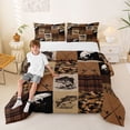 thumbnail image 2 of Feelyou Fishing Bass Full Size Comforter Sets for Men Kids Boys, Rustic Brown Camo Plaid Bedding Sets, Black Reversible, 3pcs, 2 of 6