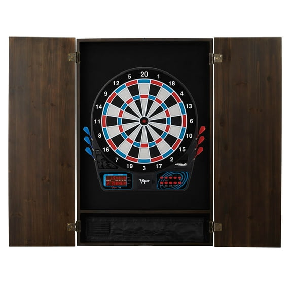 Viper Metropolitan Electronic Soft Tip Dartboard and Cabinet Bundle: Standard Set (777 Dartboard), Espresso Finish