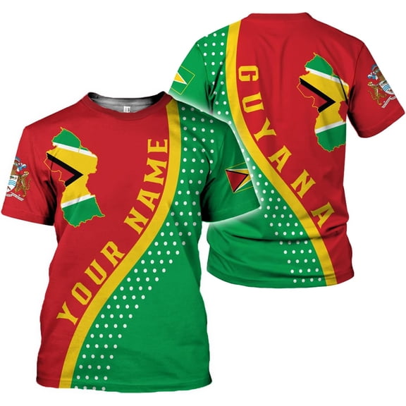 Personalized Guyana 3D Guyana Flag Shirt - Unisex Adults - Green - Short Sleeves - 5X-Small-Large (S)