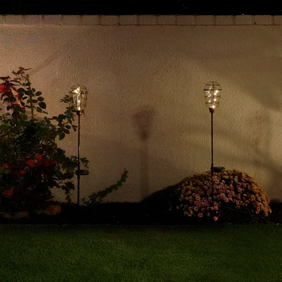 Alpine Corporation 34" Solar Edison Bulb Garden Stake Lights, Set of 2, White