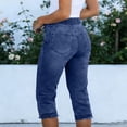 thumbnail image 4 of Denim Capris for Women Casual Trendy Tummy Control Mid Rise Stretch Jeans Summer Distressed Curvy Pants with Pockets Dark Blue XL, 4 of 5