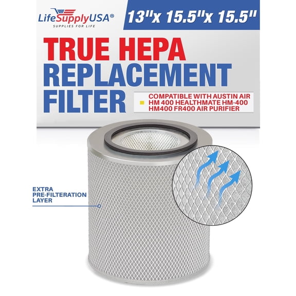 LifeSupplyUSA True HEPA Filter Replacement Compatible with Austin Air HM 400 HealthMate HM-400 HM400 FR400 Air Purifier
