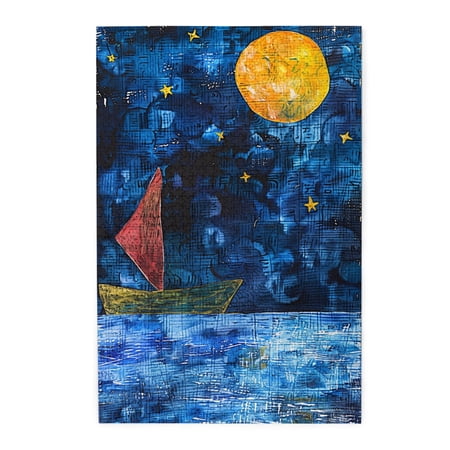 1000 PCS Drifting Boats & Moon - Wood Puzzles 1000 Pieces Beautiful Fairy Tale Scene Enjoy The Puzzle Solving Process Featuring Beautiful And Retro Illustrations Depicting A Boat Under The Moonlight