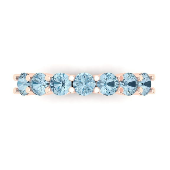 1.19 ctw Wedding Band for Women - 18K Rose Gold Natural Swiss Blue Topaz Stackable Eternity Ring