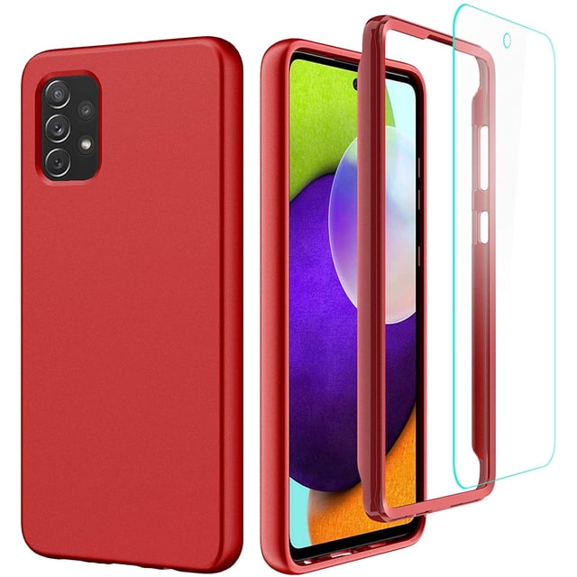 for Samsung A52 5G Case with Screen Protector, Full Body Protection Anti Scratch Galaxy A52 5G Case Hard PC Bumper Flexible Silicone Back Shockproof Case for Samsung Galaxy A52 5G,Red