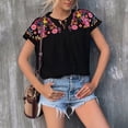 thumbnail image 7 of Enjoytime Women Tops Trendy Embroidered Printed Tassel Tie Short Sleeve Blouses Summer V Neck Dressy Casual Shirts, 7 of 7