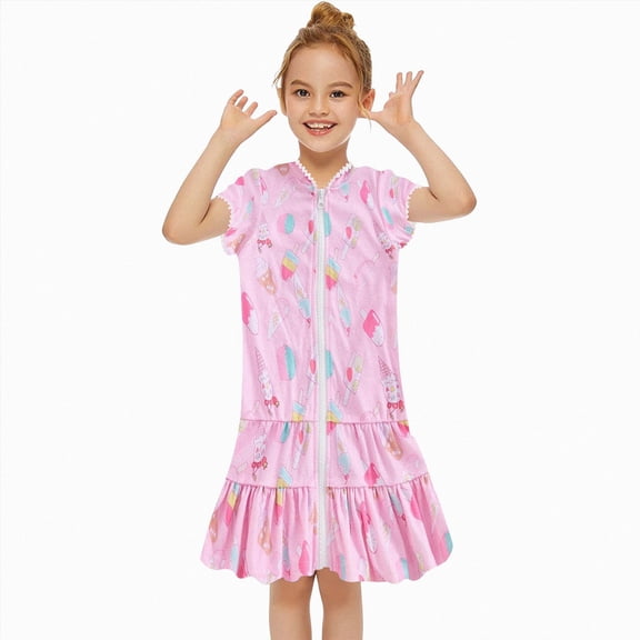 Gubotare Kids Swim Cover Up Little Girls Swim Cover Up Kids Swimsuit Coverup Hooded Beach Terry Cloth Ruffle Bathing Suit Zip Up Short Sleeve Size 7-8 (Hot Pink,7-8 Years)