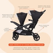 Baby Trend Sit N' Stand Double Stroller 2.0 DLX w/5 Point Harness, Modern Khaki