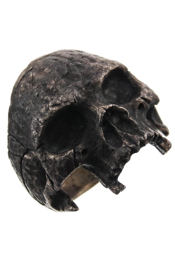 Mens Masonic Half Skull Dark Patina 925 Sterling Silver Biker Ring, US 9-13