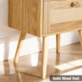 thumbnail image 5 of Nightstands Set of 2 with Charging Station, Modern Boho Rattan Bedside Tables with 2 Drawers, Solid Wood Legs, Open Storage End Tables for Bedroom Living Room Dorm – Natural, 5 of 5