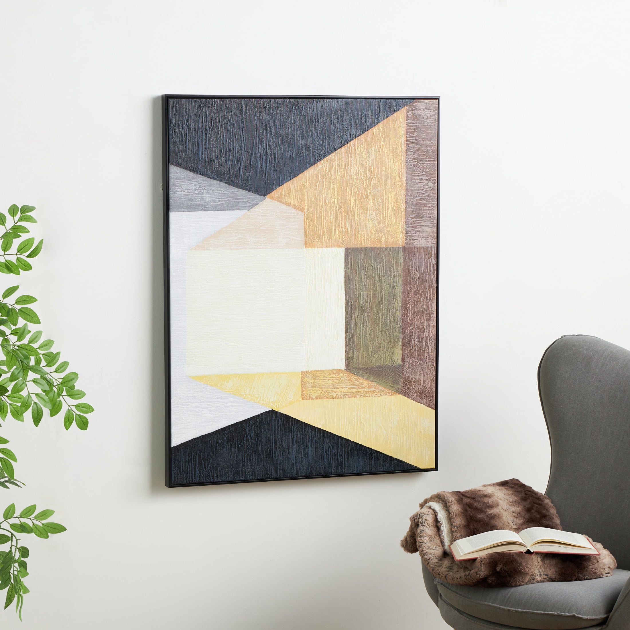 30" x 39" Square Color Block Shape Geometric Framed Wall Art with Black Frame, by DecMode