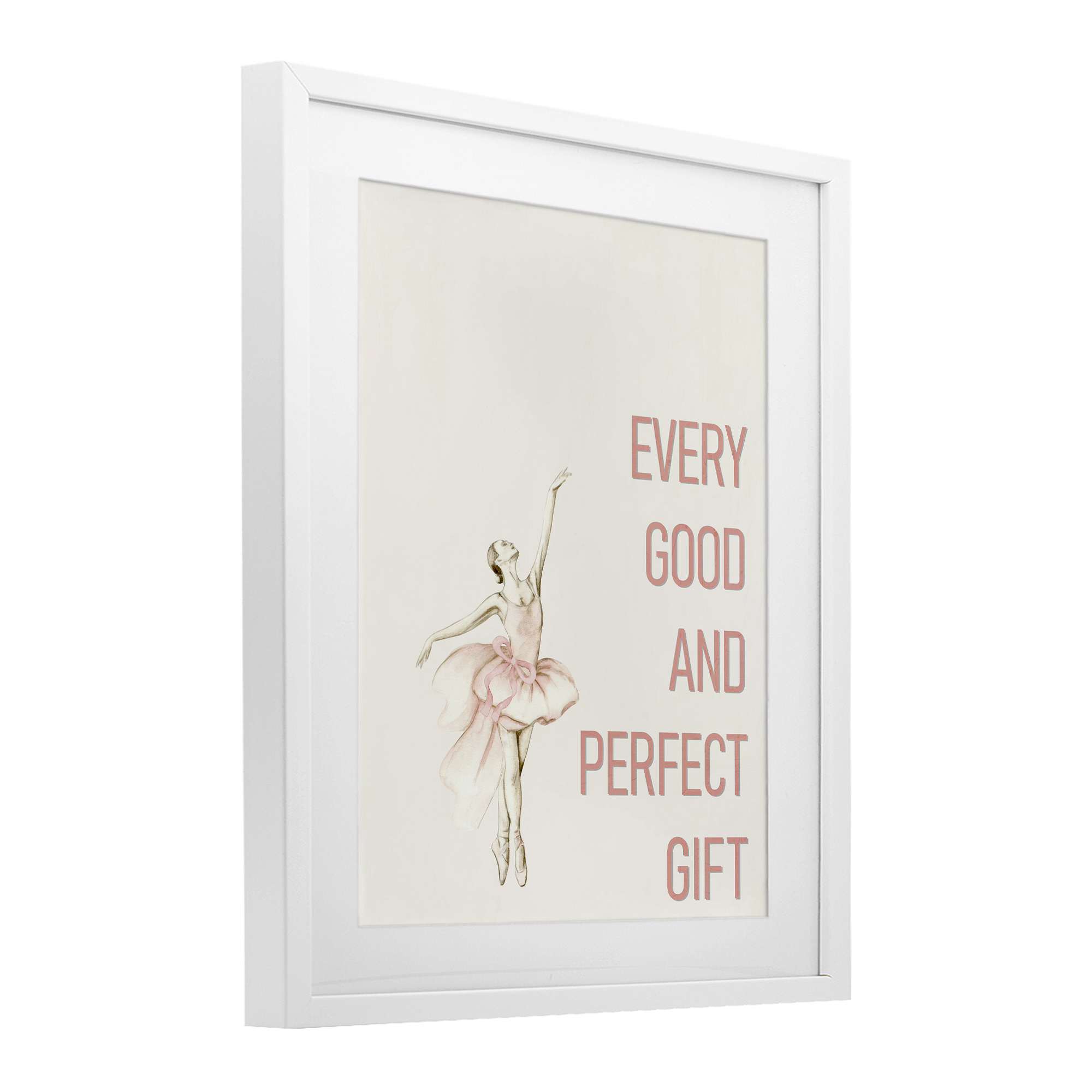 Good & Perfect Gift Ballerina White Framed Print Under Glass, design by Kim Allen
