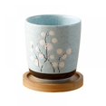 thumbnail image 3 of Round Ceramic Succulent Planter Pot with Bamboo Tray  Window Flower Plant Container Box, 3 of 6
