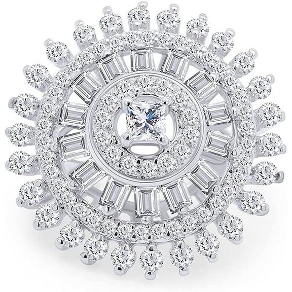 Cluster Floral Pave Set Women's Engagement Ring, Multi Halo Anniversary Ring, 2.2 Ct Princess Cut Simulated Diamond, 14K White Gold Plated, Promise Proposal Ring For Her Bithday Gift