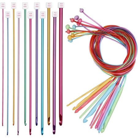Tunisian Crochet Hooks Set with Cable, 11PCS Hook 2-8 mm Aluminum 12 PCS Colorful Afghan 3.5-12 mm, Smooth Long Cable for Beginner