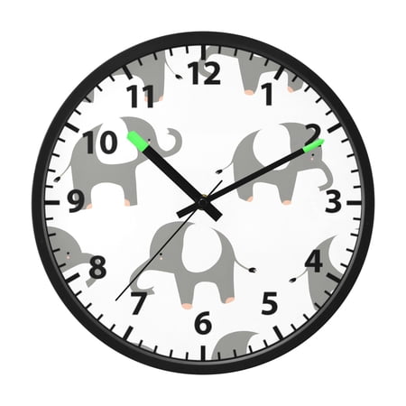 Elephant Wall Clock 12 Inch Voice Activated Night Light Silent Non Ticking