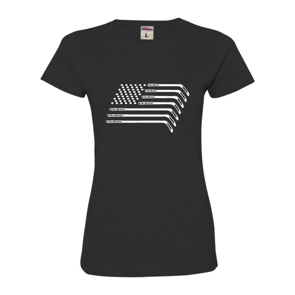 Womens Hockey Sticks & Pucks American Flag Deluxe Soft T-Shirt