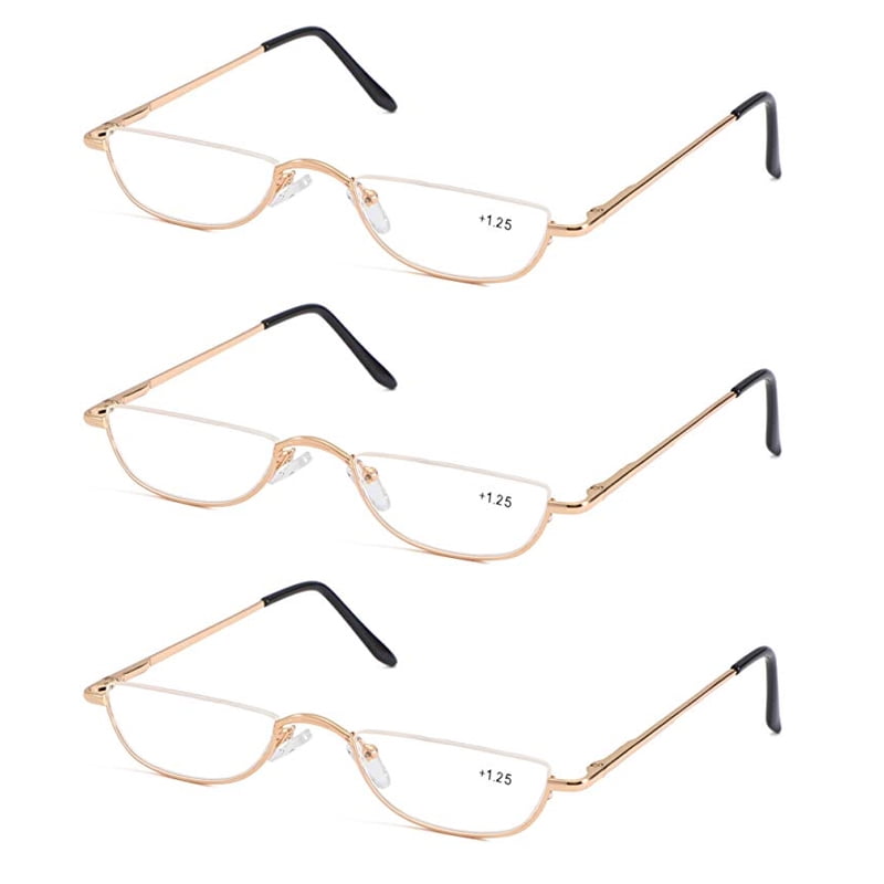 3 Pairs Reading Glasses Spring Hinges Half Moon Semi Rimless Readers