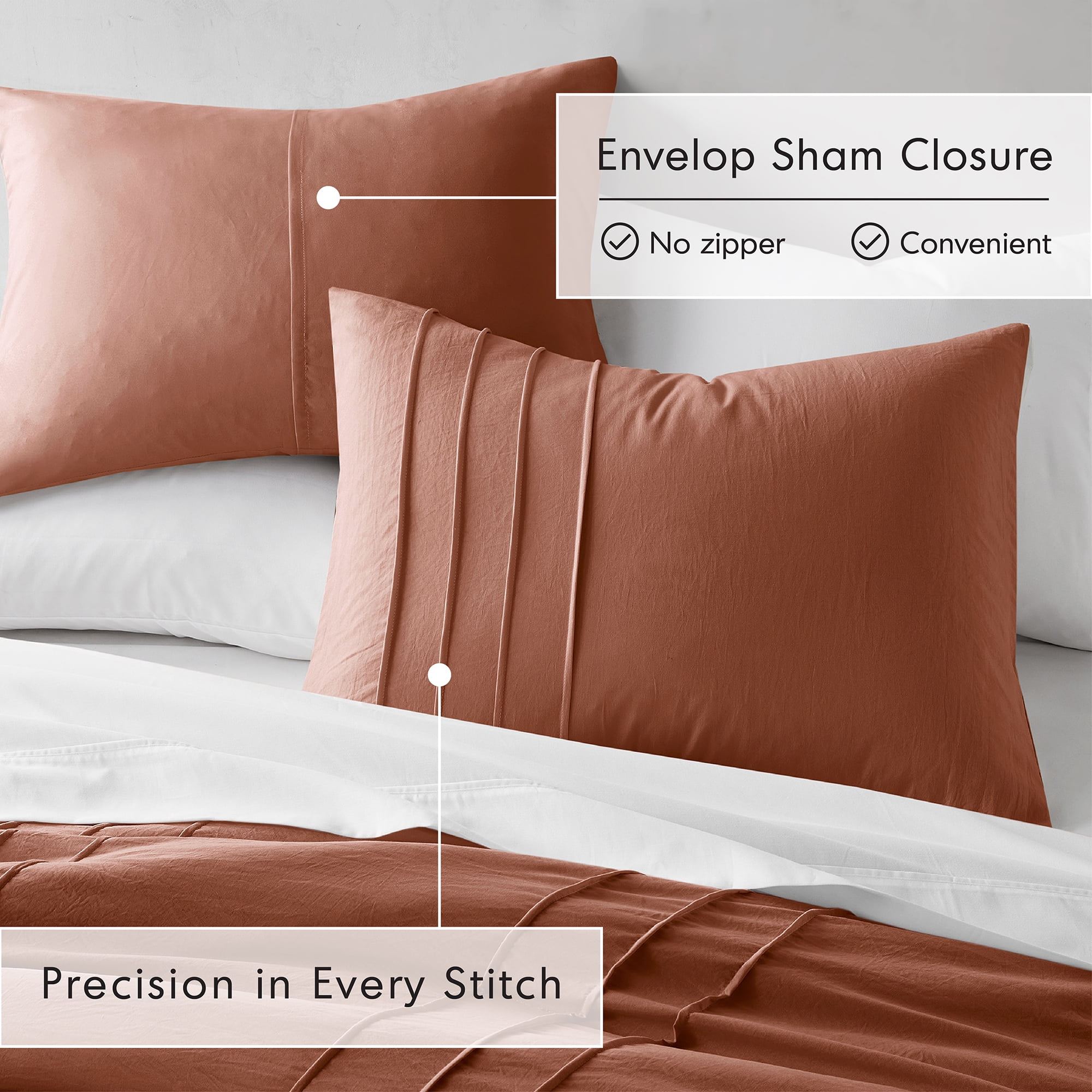 Regency Heights Twin/Twin XL Comforter Set, Boho 2-Piece Pintuck Stitching Dorm Bedding Set, Soft Washed Pleated Bed Sets with Pillow Sham Clay