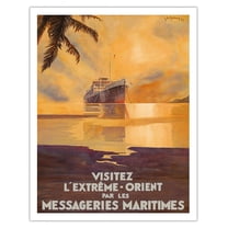 Visitez L'Extreme Orient - Vintage Ocean Liner Travel Poster by Jean Des Gachons c.1931 - Fine Art Matte Paper Print (Unframed) 11x14in