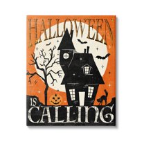 Stupell Industries Halloween Is Calling Haunted House Graphic Art Gallery Wrapped Canvas Print Wall Art, Design by Veronique Charron