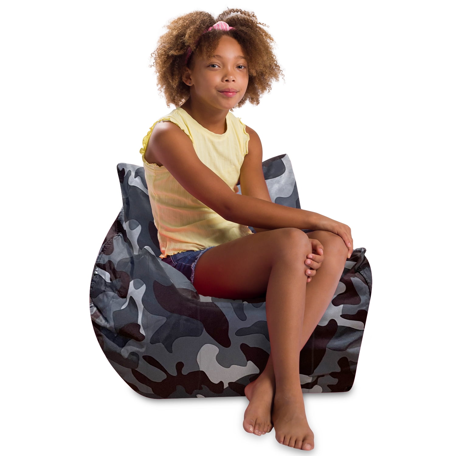 Posh Creations Structured Comfy Bean Bag Chair, Newport Chair, Nylon - Camo Dark and Black Gray