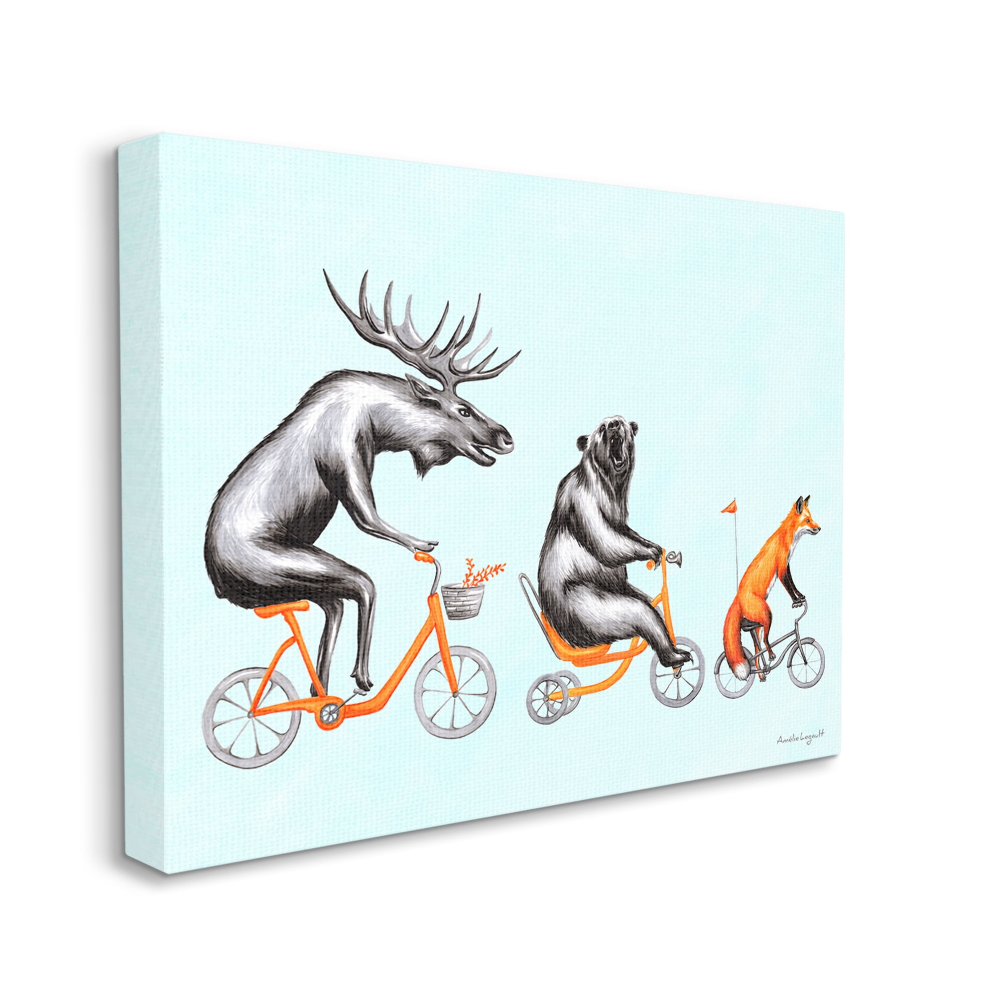 Stupell Industries Wildlife Animals Riding Bikes Moose Bear Fox Graphic Art Gallery Wrapped Canvas Print Wall Art, Design by Amelie Legault