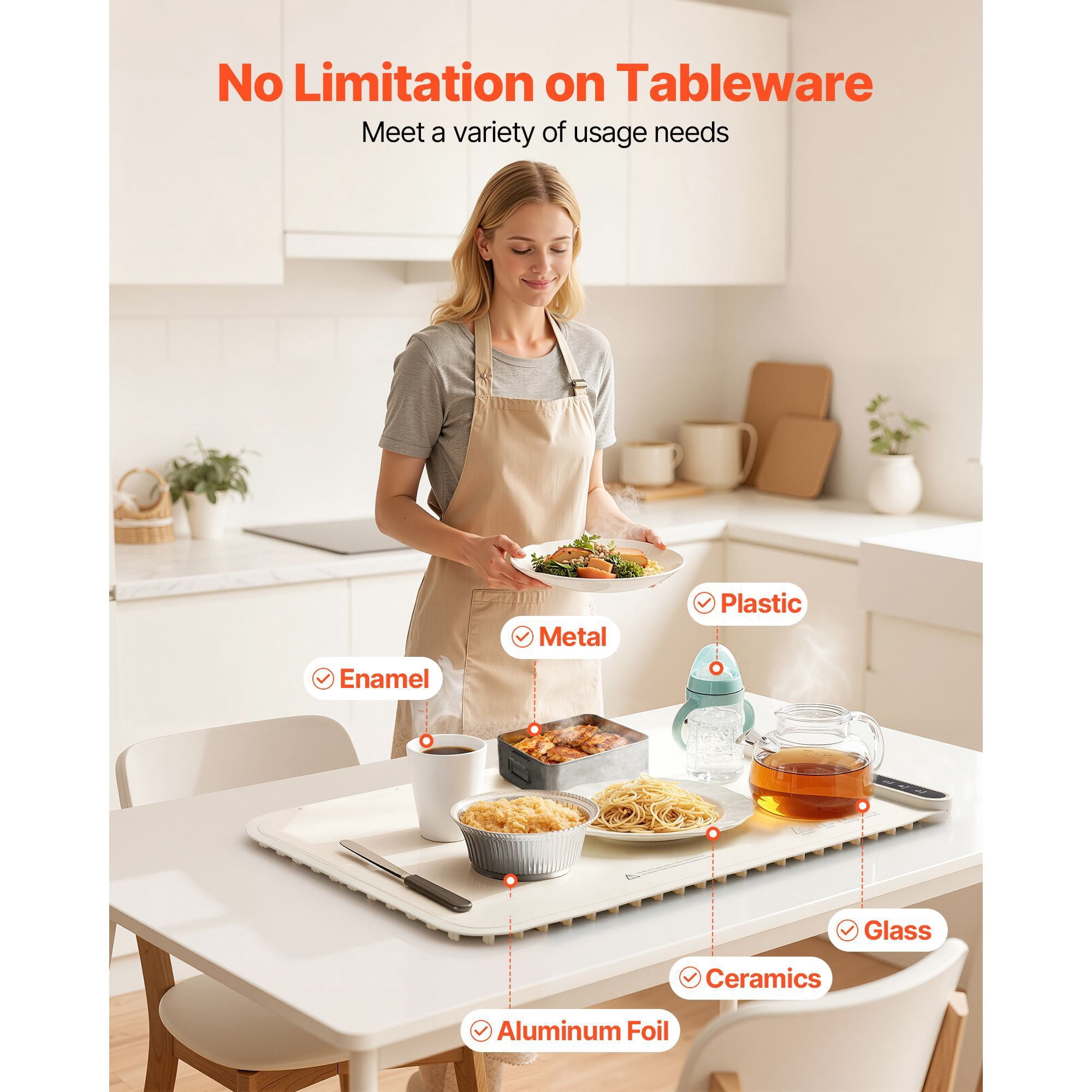 Silicone Warming Mat 19.88x13.86 Inch 9 Temperature Settings 104-248°F 6-Hour Timer Food Warming Tray for Party Buffet