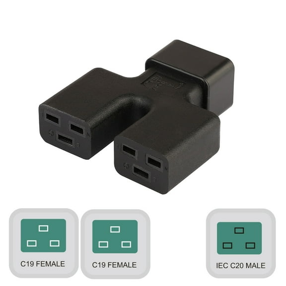C20 to Dual C19 Power Adapter Computer Extension Cord AC Power Adapters