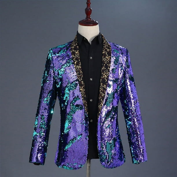 Traje de cuello vuelto con lentejuelas para hombre, traje para actuación en el escenario, club nocturno, bar, DJ, cantante, presentador, top moderno