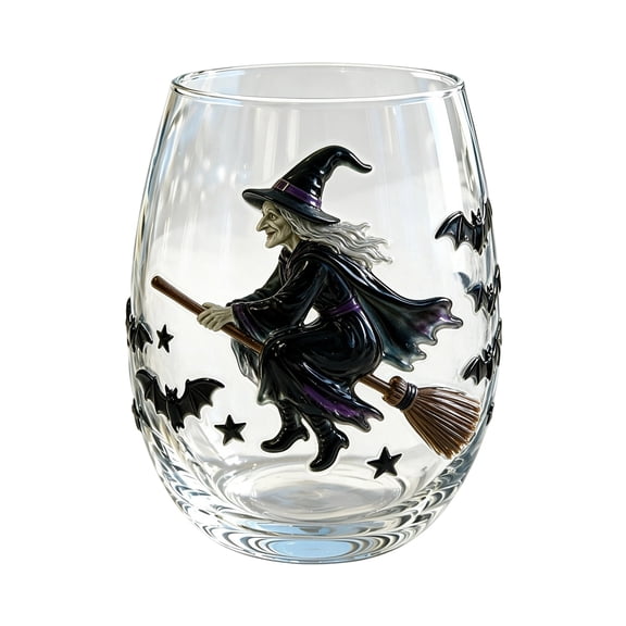 Halloween Glass Cups Handleless Glass with Witch Print Designs, Novelty Halloween Icon Glasses and Reusable Drinkware for Party and Home Bar