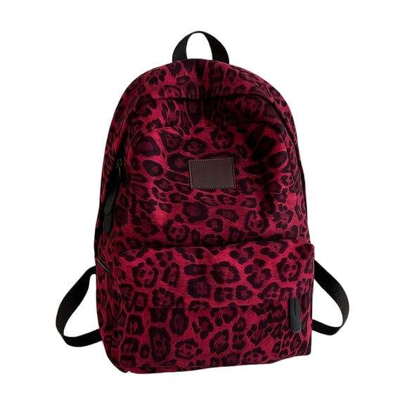 Red Leopard Print Mini Backpack for Teen Girls, Lightweight Nylon School Bag with Front Pocket, Stylish Daypack for Travel Shopping Casual Use