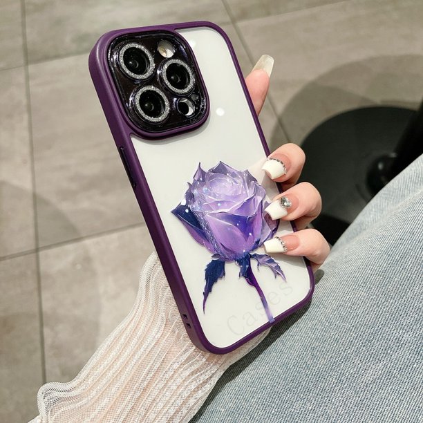 Funda de teléfono con protección de lente de diamante Rosa simulado para iPhone 14, 13, 12, 11 Pro Max Plus, resistente a caídas y suciedad Fivean unisex