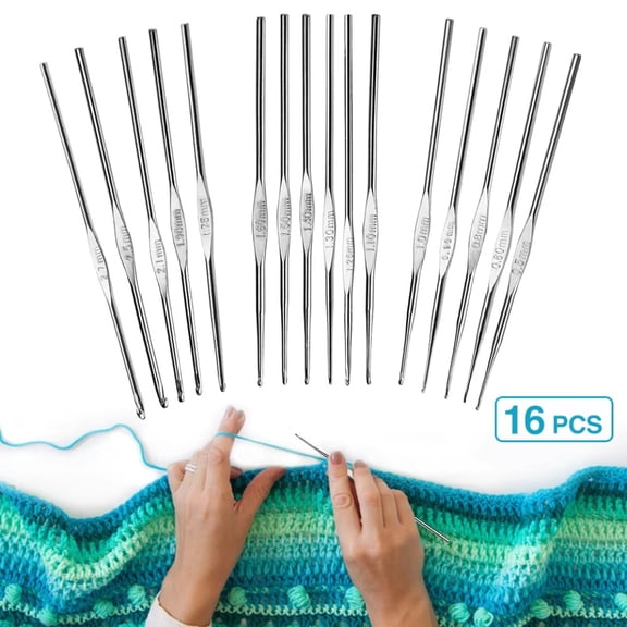 ATJIA 16 Pieces Crochet Hooks Set Steel Latch Hook Crochet Needle Set 0.5 mm to 2.7 mm Sweater Scarf Clothing Knitting Crochet Tool