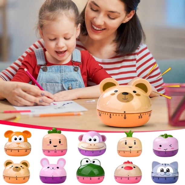 Temporizador de cocina de 60 minutos - temporizador mecánico de cocina con diseños de animales adorables (oso, gallina, cachorro) • Cuenta atrás de 1-60 minutos • Alarma fuerte • Plástico ABS