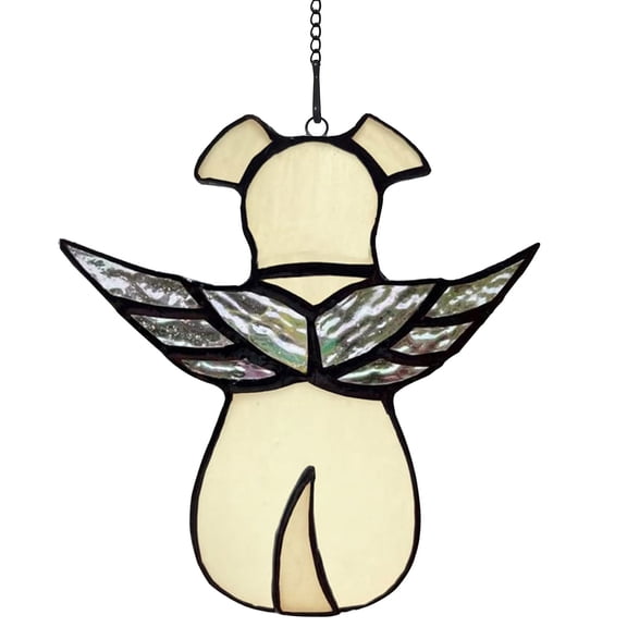 Beige Angel Dogs Memorial Gift Colorful Hanging Ornament Angel Beige Yellow Dogs Sun Catcher Decorated Dogs Lover Gift Plastic 4.5X4.5 Inches