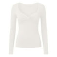 thumbnail image 3 of Womens Long Sleeve Twist Front V-Neck T-Shirts Double Lined Slim Fit Top Trendy Tee, 3 of 5