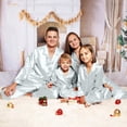 thumbnail image 6 of MEZZALL Kids Satin Silk Button Down Pajama Sets Solid Color 2 Piece Sleepwear Loungewear Long Sleeve Lapel Shirts With Pants Family Matching Nightwear, 6 of 6