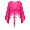 thumbnail image 5 of GJSYRH Womens 3/4 Sleeve Shrug Sheer Mesh Cardigans Tie Front Cropped Lightweight Bolero Shawl Top for Casual Going Out Hot Pink M, 5 of 6