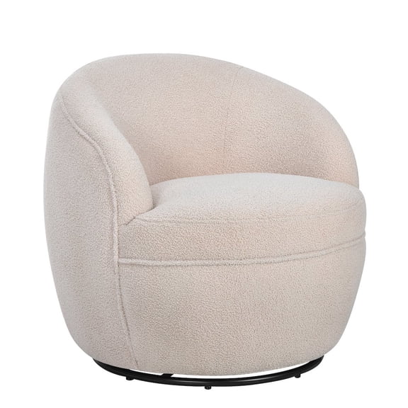 Roundhill Furniture Galleria Beige Teddy Sherpa Swivel Barrel Chair, 360-Degree Accent Armchair
