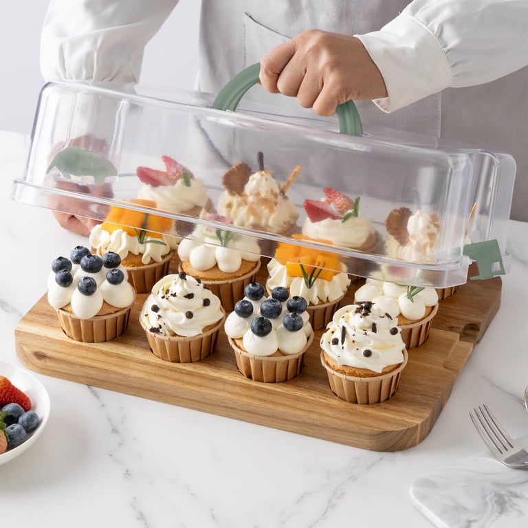 Cook with Color Acacia Wood Cake Carrier with Reversible Tray photo 2