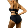 thumbnail image 6 of WREESH Womens High Cut Bikini Criss Cross Bathing Suit Solid Color Swimwear Two-Piece Slim Swimsuit Bikini Straped Swimsuits Black, 6 of 6