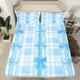 thumbnail image 2 of Manfei Ribbon Bow Bowtie Bed Sheets,Blue Geometric Grid Print King Sheets,Princess Bowknot Sheet Set For Child,Ultra Soft Home Decor,4-Piece, 2 of 7